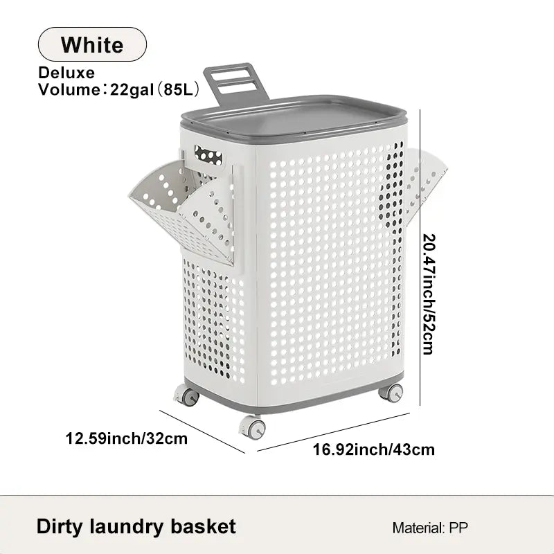 Rolling Laundry Station with Lid & Side Sorting Pockets 🧺✨