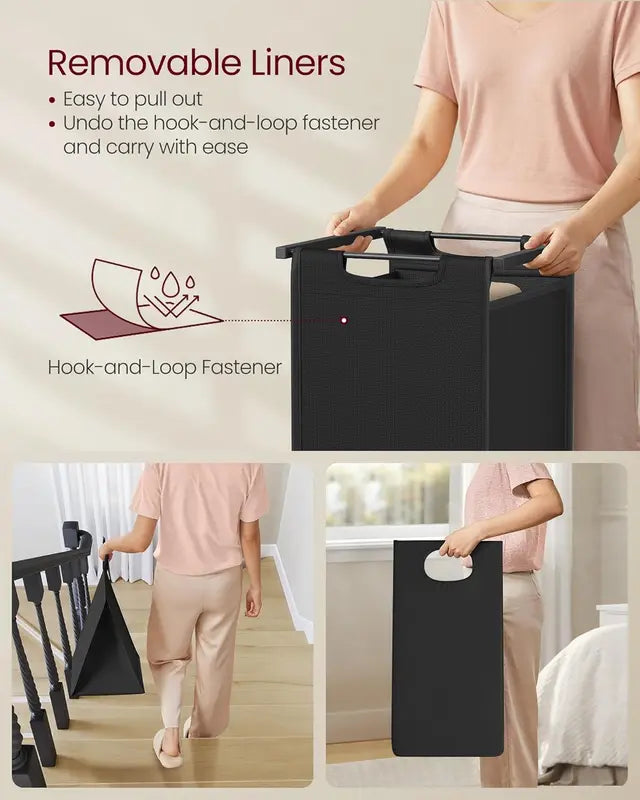 Laundry Basket with StorageShelf, 2/3-Compartment Laundry Hamper, Pull-Out and Removable Laundry Bags, LaundrySorter, Shelf, Metal Frame, 2 x 46L, 3 x 38L, LightOrganiser Plastic Adjustable Steel